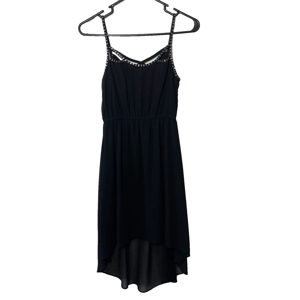 UMGEE Sleeveless Black Criss Cross Beaded‎ High Low Dress Womens S Elastic Waist